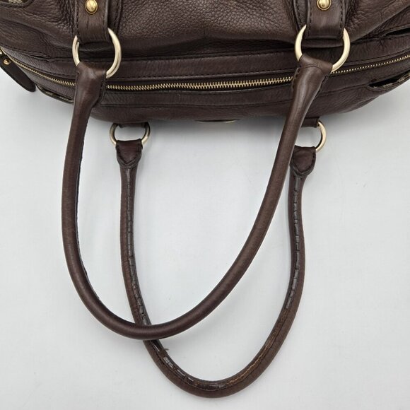 Michael Kors Logo Monogram Brown Tan Leather Gold Shoulder Bag 17 X 11 X 7 EUC - Picture 7 of 9